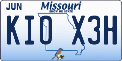 MO license plate KI0X3H