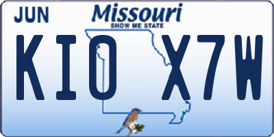 MO license plate KI0X7W