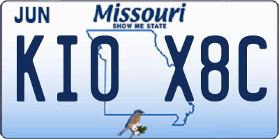 MO license plate KI0X8C