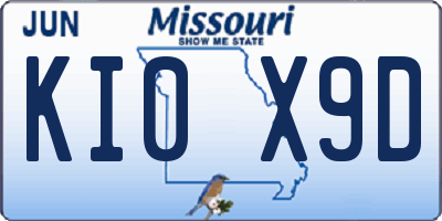 MO license plate KI0X9D