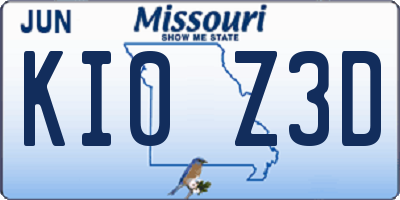 MO license plate KI0Z3D