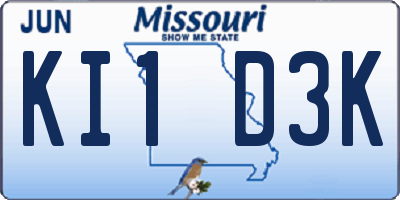 MO license plate KI1D3K