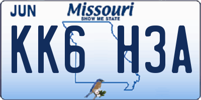MO license plate KK6H3A