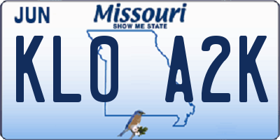 MO license plate KL0A2K