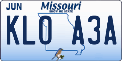 MO license plate KL0A3A