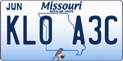 MO license plate KL0A3C
