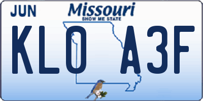 MO license plate KL0A3F