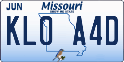 MO license plate KL0A4D