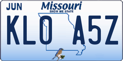 MO license plate KL0A5Z