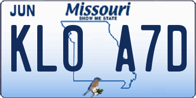 MO license plate KL0A7D