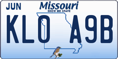 MO license plate KL0A9B