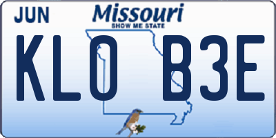 MO license plate KL0B3E