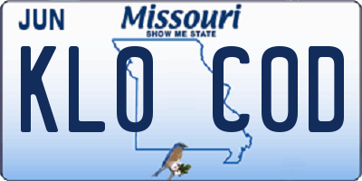 MO license plate KL0C0D