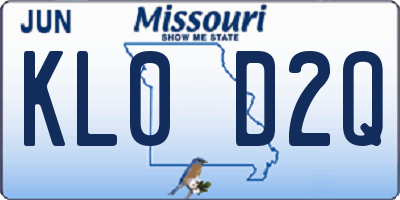 MO license plate KL0D2Q