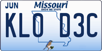 MO license plate KL0D3C