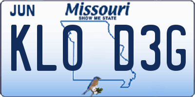 MO license plate KL0D3G