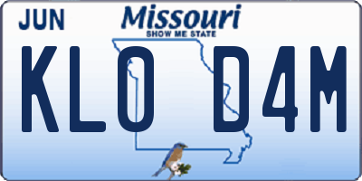 MO license plate KL0D4M