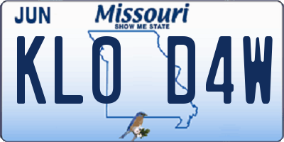 MO license plate KL0D4W
