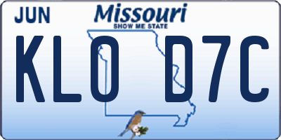 MO license plate KL0D7C