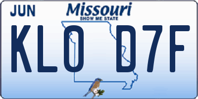 MO license plate KL0D7F