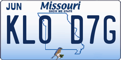 MO license plate KL0D7G
