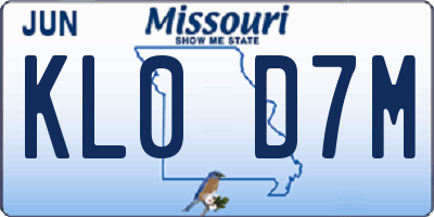 MO license plate KL0D7M