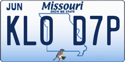 MO license plate KL0D7P
