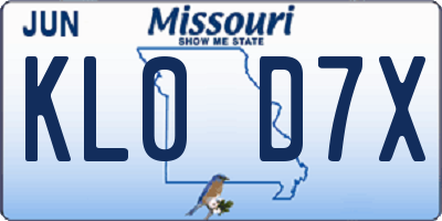 MO license plate KL0D7X