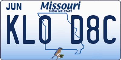MO license plate KL0D8C