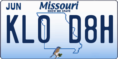 MO license plate KL0D8H