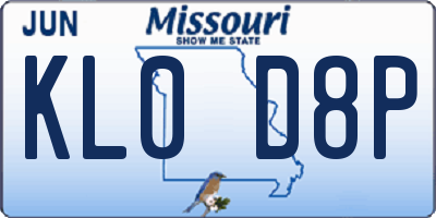MO license plate KL0D8P