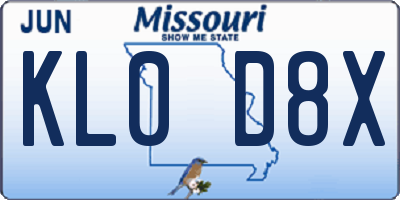 MO license plate KL0D8X