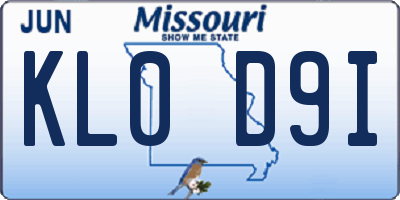 MO license plate KL0D9I