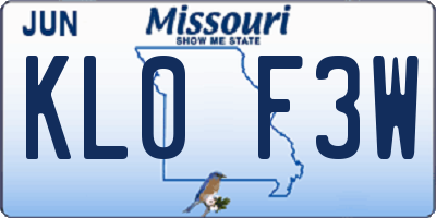MO license plate KL0F3W