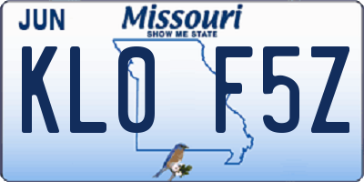 MO license plate KL0F5Z