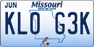 MO license plate KL0G3K