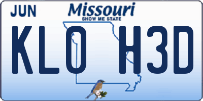 MO license plate KL0H3D