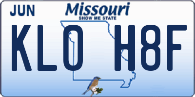 MO license plate KL0H8F