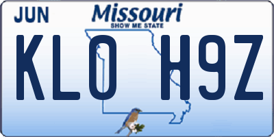 MO license plate KL0H9Z