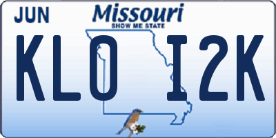 MO license plate KL0I2K