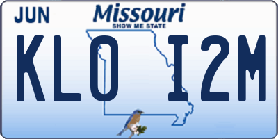 MO license plate KL0I2M