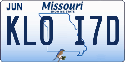 MO license plate KL0I7D
