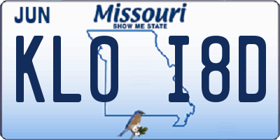 MO license plate KL0I8D