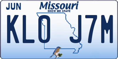 MO license plate KL0J7M