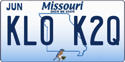 MO license plate KL0K2Q