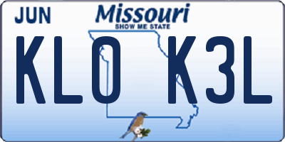 MO license plate KL0K3L