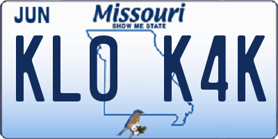 MO license plate KL0K4K