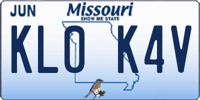 MO license plate KL0K4V