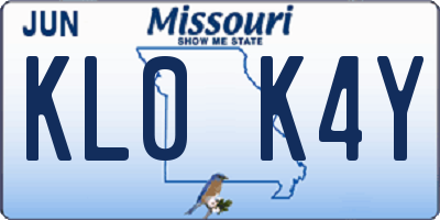 MO license plate KL0K4Y
