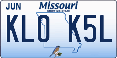 MO license plate KL0K5L